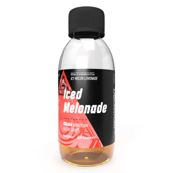 Iced Melonade Bottle Shot - Icy melon lemonade mix with Koolada, 20% mixed, pre-steeped option, refreshing flavor in a sleek bottle.
